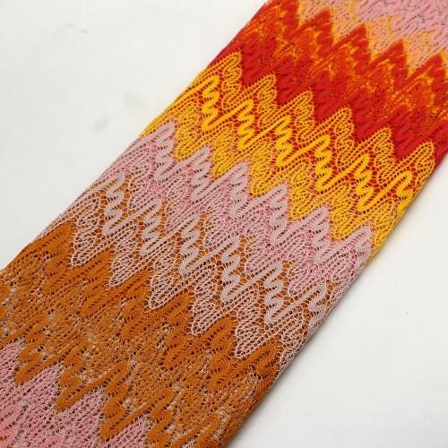 Mesh Lace Fabrics 1 Meter Knitting Wave Striped Zig Zag Lace Orange Crochet Mesh Fabric Diy Fashion Cloth 150CM/115G/Yard