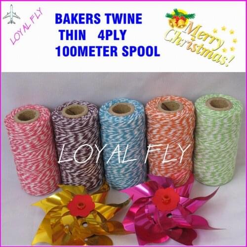 100pcs/lot bakers twine thin 4ply 100m/spool 22 color choose color cotton twine, divine twine by free shipping