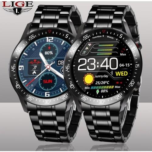 LIGE Luxury Sports Smart Watch Mens IP68 Waterproof Fitness Watch Suitable for Android ios Phone New Steel Band Men Watch Smart