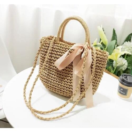 Fashion Ribbons Bowknot Straw Bag Women Woven Handbag Large Capacity Shoulder Bag Summer Beach Bags Seaside Lay Totes Bolso sac