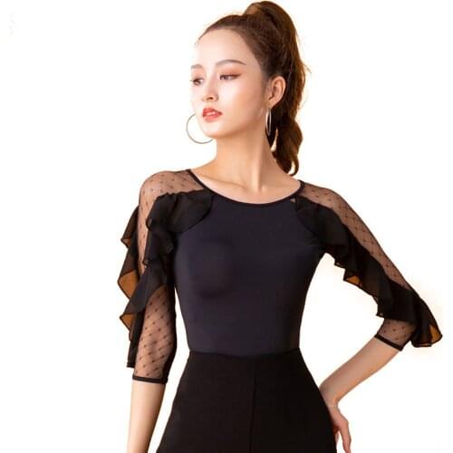 Ballroom Modern Ruffle O-neck Sexy Latin dance clothes top for women/female,Fashion Practice Costume performance wear YU0504