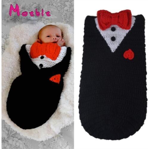 Latest Crochet Newborn Baby Sleeping Bags With Big Bows Infant Baby Crochet Photo Props Sleeping Sack Knitted Cocoon MZS-16021