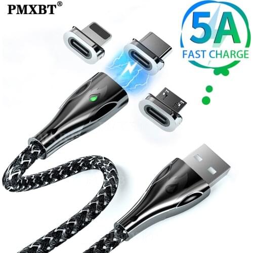 LED Magnetic Micro USB Type C Cable 5A Fast Charging Data Cord For iPhone 12 Pro Max Mobile Phone Charger USB C Charge Wire Line