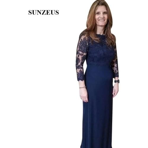 Navy Blue Mother Of The Groom Dress With Long Sleeves Straight Long Bride Mother Dress For Evening Party Lady Formal Gowns