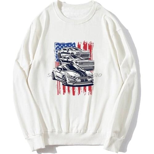 Men American Crew Mustang Camaro Challenger Car Print Hoodie Boy Casual Spring Autumn Sweater Streetwear Harajuku