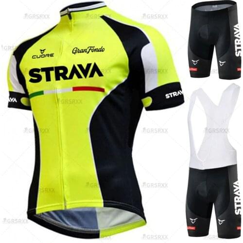 STRAVA Cycling Jersey Set Anti-UV 2021 MTB Road Bike Racing Shirts Suit Breathable Cycling Sportswear Premium Bicycle Bib Set