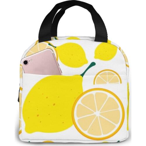 Yellow Lemon Lunch Food Box Bag Insulated Thermal Food Picnic Lunch Bag for Women kids Men Cooler Tote Bag