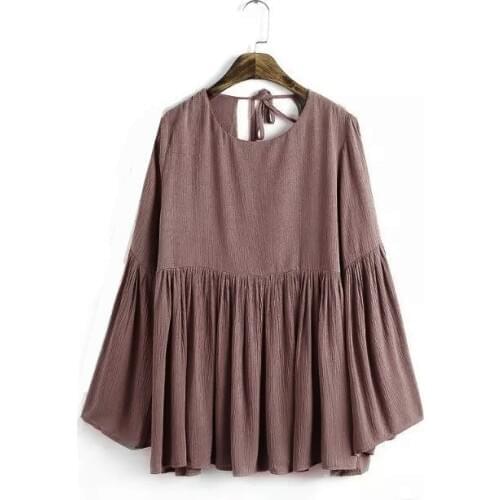 2020 New women fashion cotton linen shirts,long sleeve plus size S - 4XL 5XL 6XL flare sleeve linen Blusas ,large size shirts