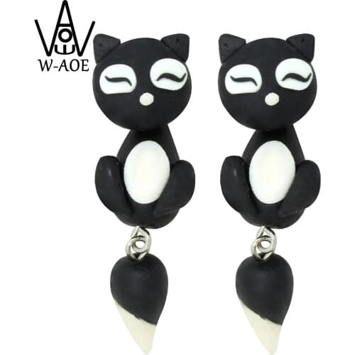 TTPAIAI 30 Brand Handmade Polymer Clay Black Fox Stud Earrings Fashion Cute Animal Earrings For Women Girl Best Gift