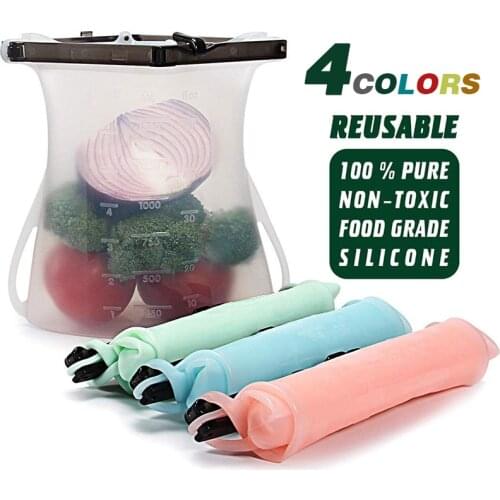 2020 Upgraded Double Clip Airtight Silicone Food Preservation Containers 100% Leakproof Reusable Silicone Food Storage Bags