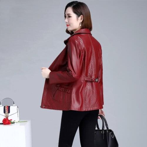 2021 Spring Autumn Jacket Womens Zipper Long Sleeve Windproof Artificial Leather Casual Slim Top Female Costume Outwear