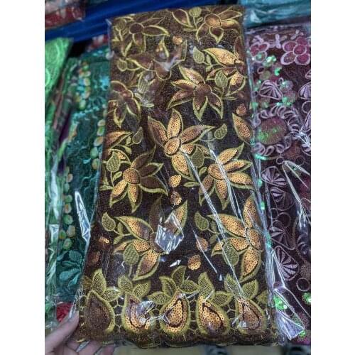 2021 African Organza Net Flowers French Tulle Lace Fabrics Embroidery Sequinse Tassel Materials 5yards For Party Wedding Dress