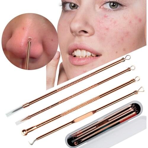 4pcs Blackhead Comedone Acne Remover Pimple Blemish Treatment Facial Pore Cleaner Needle Hook Face Skin Care Tools Women Beauty