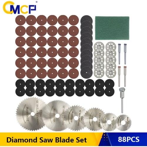 CMCP 88pcs Diamond Cutting Discs Sanding Grinding Wheel Circular Saw Blade Woodworking Metal Rotary Tool Accessories