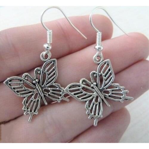 Hollow butterfly Charm earrings, Butterfly Charm Earrings Tibetan Silver Jewelry Making DIY Handmade