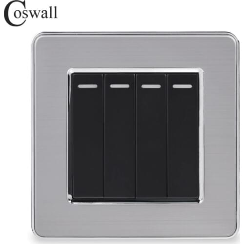 Coswall 4 Gang 1 Way Luxury Light Switch On / Off Wall Switch Stainless Steel Panel AC 110~250V