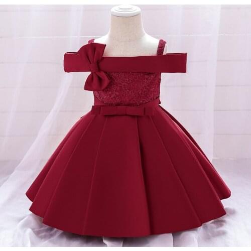 Children Dresses 2020 Autumn New Girls One-shoulder Princess Dresses Little Girls Birthday Party Dresses Baby Girl Bowknot Dress