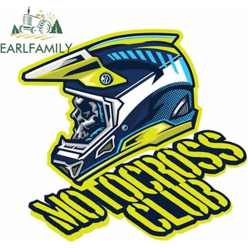 EARLFAMILY 13cm x 11.9cm for Skull of Motocross Rider Car Stickers and Decals Waterproof Creative Scratch-proof Window Decal