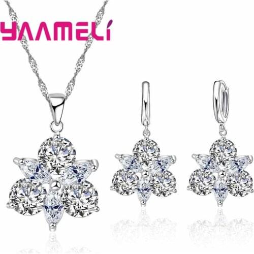 Brand Design 925 Sterling Silver Bridal Wedding Jewelry Set With Cubic Zircon High Quality Women Pendants Necklaces