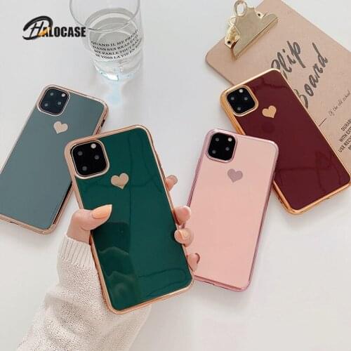 Electroplated love heart Phone Case For iPhone 11 Pro Max XR X XS Max 7 8 6 6S Plus SE2020 Shockproof Protective Back Cover capa