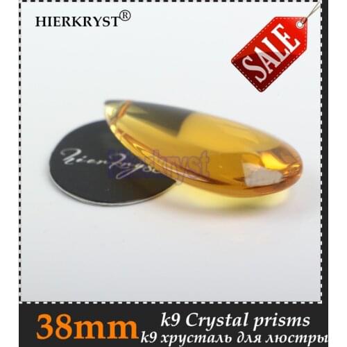 HIERKYST 50 pcs K9 Glass Crystal Prisms Pendants Chandeliers Parts Lustres Rainbow Lamp Lighting Hang Drops Golden 38mm #2252-4B