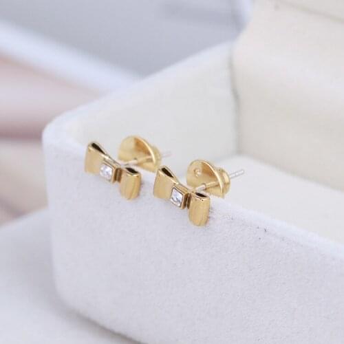Exquisite golden bow with diamonds fashion all-match small earrings