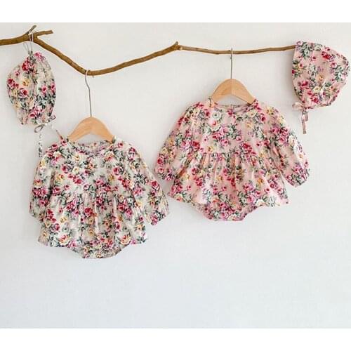 Baby Girl Printing Rompers + Hat Girl Long Sleeves Rompers New 2021 Spring Autumn Baby Girl Newborn Rompers Clothes