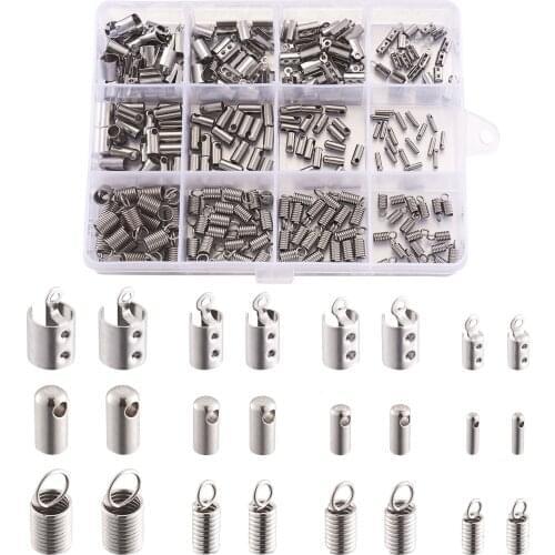 240pcs/Box 304 Stainless Steel Cord Ends Coil Cord Ends Folding Crimp Cord Ends For DIY Jewelry Accessories Bracelet Connector