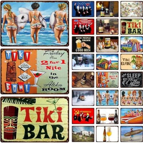 Summer Industrial Beach Bar Welcome Tin Beach Sign Vintage Bar Pub Wall Decoration Metal Plate Poster Beer Metal Painting Plaque