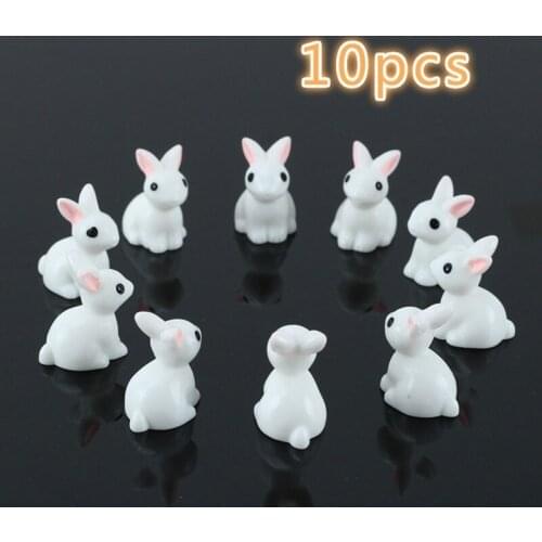 10 Pcs Miniature Mini Rabbit Resin Garden Fairy Ornament Flower Plant Pot Home Figurine Animal Decor EF