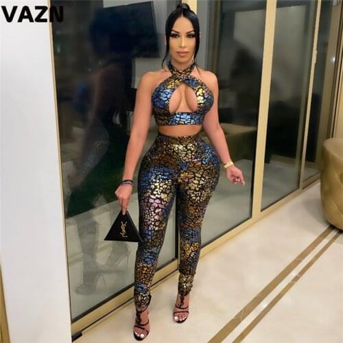 VAZN New 2020 Fashion Halter Leopard Chic Ladies Slim Elegant Night Club Sexy Slim Young Dress