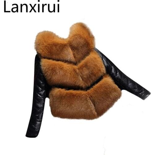 Lanxirui Nuovo Di Alta Imitazione Pelliccia Di Volpe Cappotto Rimovibile Pu Maniche Cappotto Caldo Di Inverno Grigia