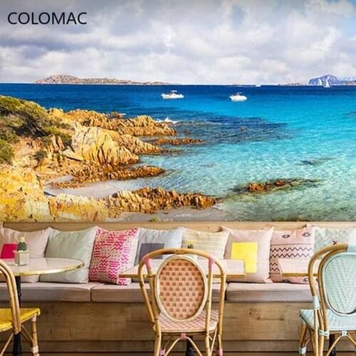 Colomac Custom European Beach Seascape Buliding Wallpaper Restaurant Bedroom Ceiling Mediterranean Landscape Mural Drop Shopping
