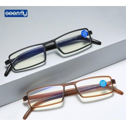 Seemfly Vintage Small Square Anti Blue Light Reading Glasses Men Women Ultralight TR90 Presbyopic Eyeglasses Diopters 1.0 +4.0