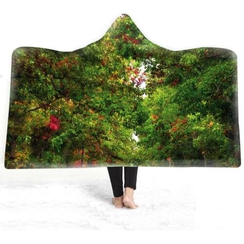 Landscape Tree Hooded Blanket Christmas Tree Fleece Blanket 3D Print Throw Blanket Landscape Original kids Wearable Blanket