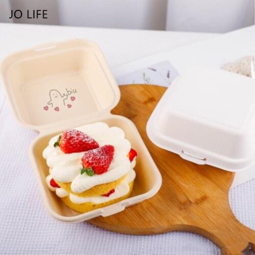 JO LIFE 10pcs Disposable Tableware Hand Painted Pulp Burger Hot Dog Dessert Cake Box EnvironmentalPaper Box