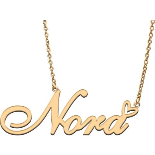 Nora Love Heart Name Necklace Personalized Gold Plated Stainless Steel Collar for Women Girls Friends Birthday Wedding Gift