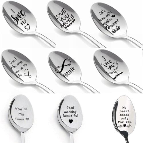 Valentines Day Gifts For Boyfriend Lettering Stainless Steel Milk Coffee Spoon Kitchen Tableware Anniversary Gift For Girlfriend