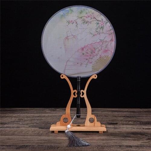 Chinese Hand Fan Stand Wood Round Fan Display Base Decorative Stand Handy Fan Display Holder Storage Home Decoration Crafts