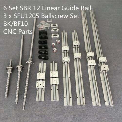 SBR 12 Linear Guide Rail 6 Set SBR 12 - 300/700/1100mm + Ballscrew Set RM1204 SFU1204 - 350/750/1150mm + BK/BF10 CNC Parts