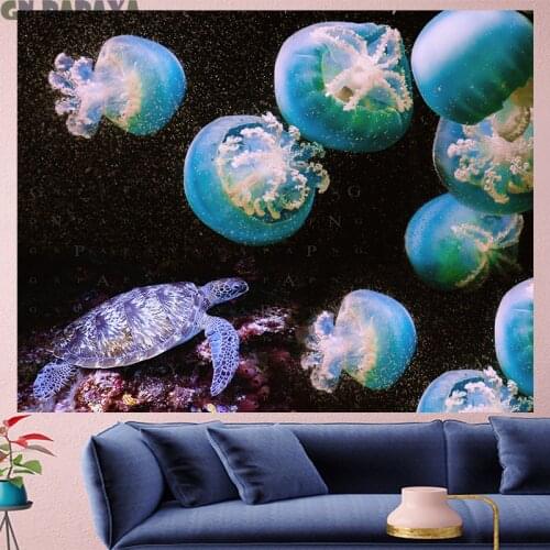 Submarine jellyfish tapestry Turtle Wall Hanging farmhouse decor cute kids room goblen boheme Polyester Yoga mat home decor