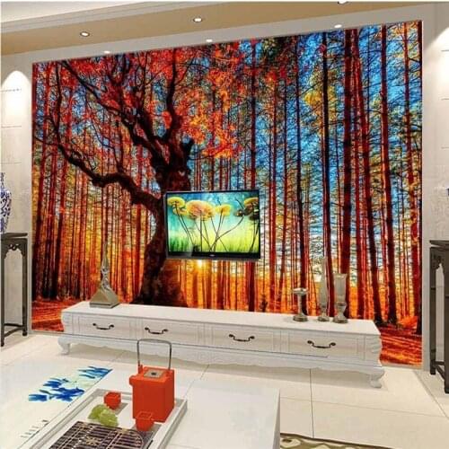 Beibehang Custom photo wallpaper background living room TV forest landscape red leaves 3d murals wallpaper papel de parede