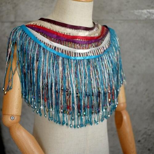 16 cm wide drape glass tassel beaded lace trim handmade lace DIY wedding dress headdress decoration accessories