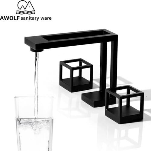 Basin Faucet Bathroom Sink Basin Or Buthtub Faucet Black Art Luxury Dual Handle 3 Pcs Brass Mixer Tap Deck Mounted ML8006