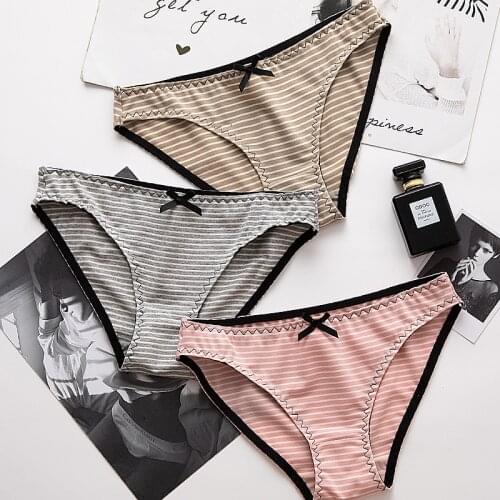 Womens Cotton Panties Girls Striped Briefs Low Waist Sexy Underpants Seamless Womens Briefs Girls Cute Underwear Cotton Panty
