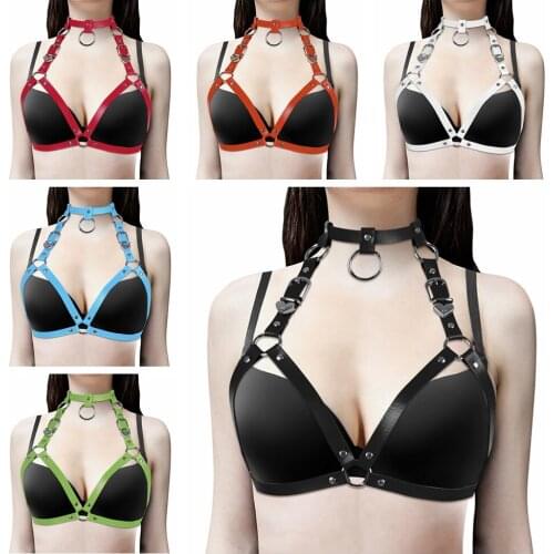 Punk Rock Sexy Alluring Body Chest Bondage Belt Harness Lingerie Leather Harajuku Women Goth Hollow Out Suspenders Bra Club Rave