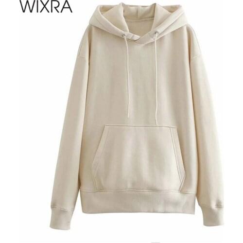 Wixra 2021 Spring Sweatshirt Womens Solid Hooded Autumn Ladies Casual Classic Pullovers Streetwear Tops