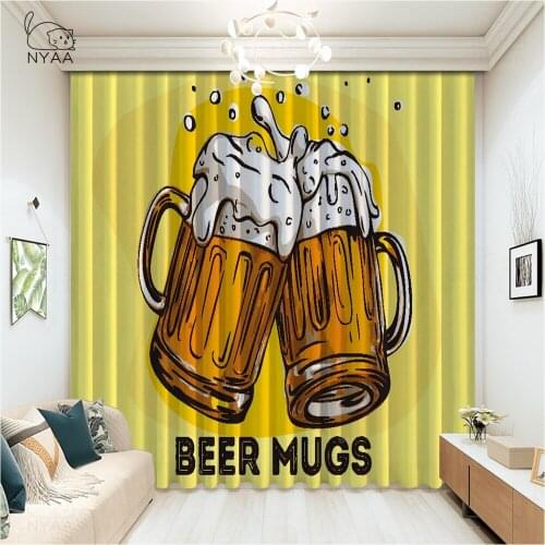 Vintage Beer Pub Living Room Curtains Set Child Bedroom Japanese Curtain Home Supplies Curtains For Kitchen Ready Micro Shading
