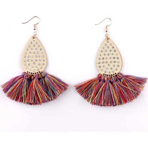 Fan Fringe Tassel Teardrop Dangle Drop Earrings for Women Pave Crystals on Leather Teardrop Tassel Earrings Trendy Chic Women