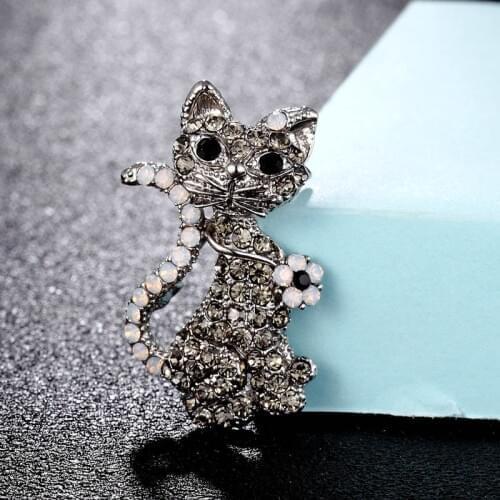 Zlxgirl jewelry Gray and blue Crystal Cat brooch for men gifts womens Hijab Pins Gift For Women Kid Bag Clothes accessory
